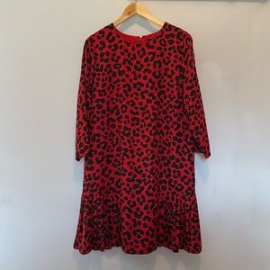 Ann Taylor Red Leopard Print Dress, Size 12.